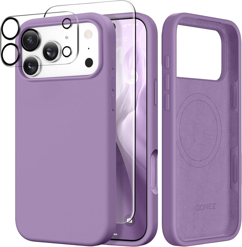 GONEZ Magnetic for iPhone 17 Pro Max Case, Compatible with MagSafe, [Screen Protector + Camera Lens Protector], Liquid Silicone Anti-Scratch Shockproof Protective Phone Case 6.9 inch, Light Purple - Image 1